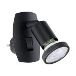 Eglo Wandleuchte Parrini Lamp mit Stecker Schwarz 4.5W 345lm - 830 Warmweiß | IP20 - Inkl. 1x GU10