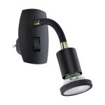 Eglo Wandleuchte Parrini Lamp mit Stecker Schwarz 4.5W 345lm - 830 Warmweiß | IP20 - Inkl. 1x GU10